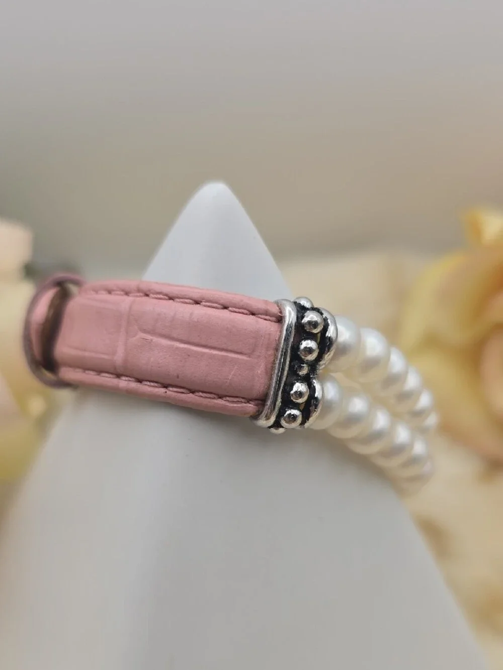 Honora Vintage Pink Leather Double Row Cultured Freshwater Pearl Buckle Bracelet